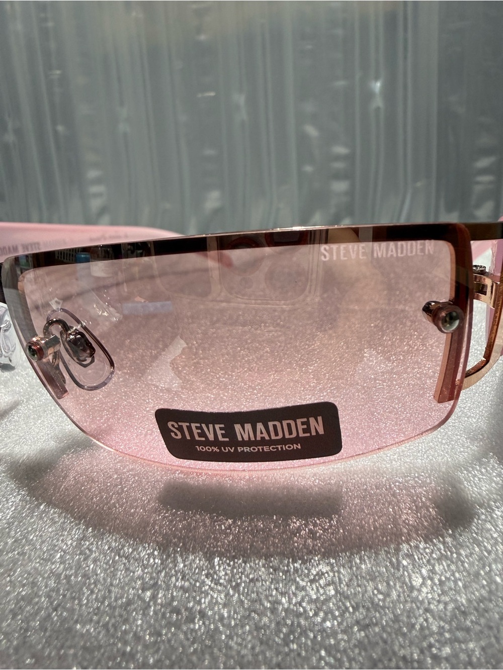 NWT Steve Madden KEANIE Pink Rimless Shield Sunglasses Y2K Wraparound X17328 - Picture 3 of 8